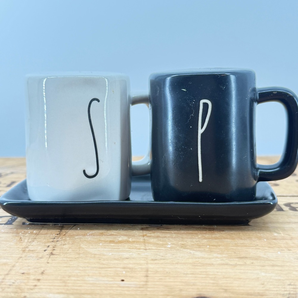 Rae Dunn Salt Pepper Shaker Set Black White Ceramic Farmhouse Tray Accessory